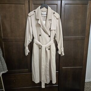 A‎ New Day Trench Coat Womens Size XXL Linen Blend Double Breasted Jacket NWT